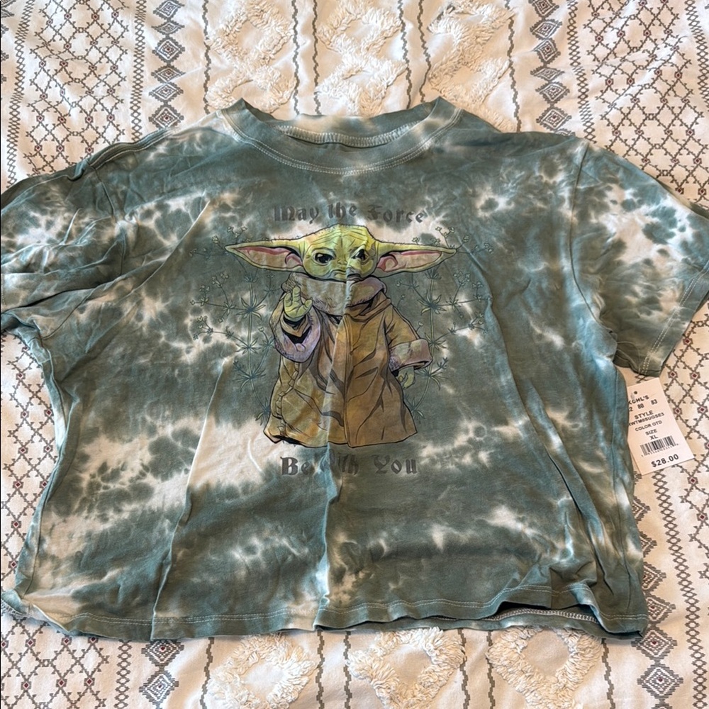 Star Wars Green and White Tie-Dye Baby Yoda Tee